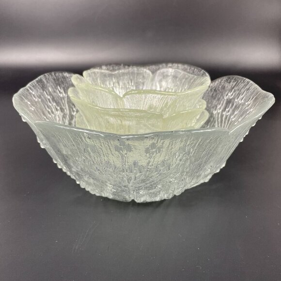 Lasisepat Mantsala Finland Cow Parsley Glass Serving Bowl & 3 Matching Dishes Se - Picture 1 of 7